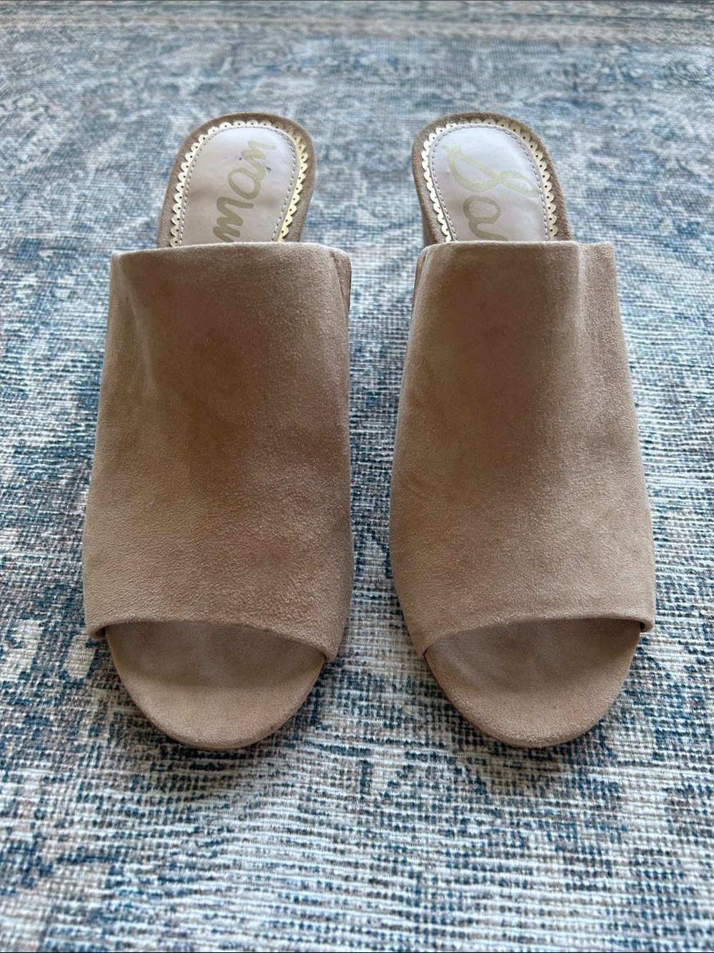 Sam Edelman Taupe Suede Open-Toe Slide Mules